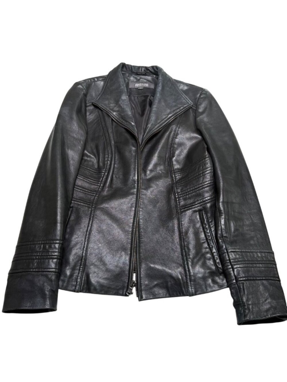 Kenneth Cole Reaction Leather Jacket Womens M Black Zip Moto Genuine Leather